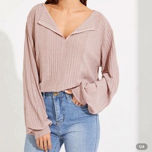 Drop-Shoulder Rib Knit Top